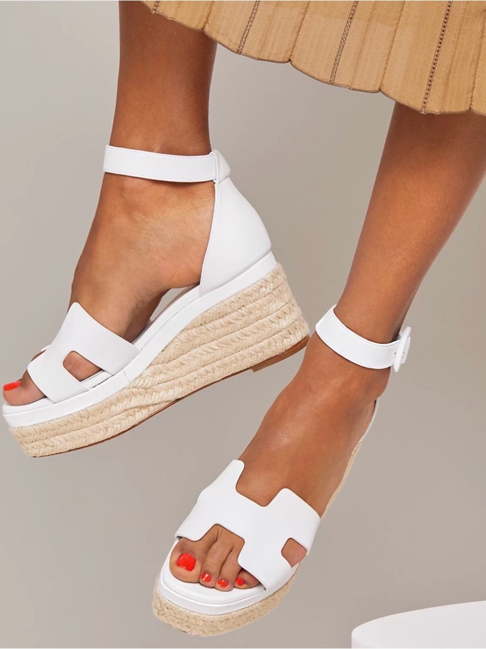 Hermes Elda Wedge Espadrille in Calfskin with "H" Cut-out Detail Size 41 $1,150